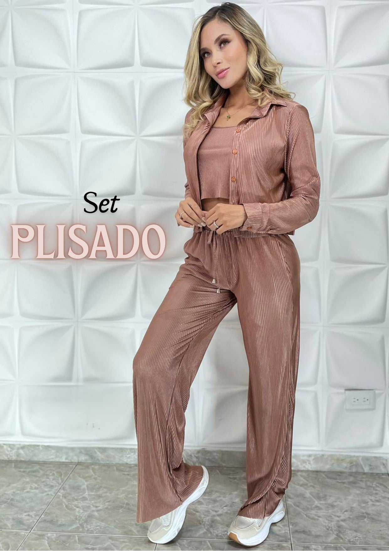 Conjunto 3 piezas plisado Palo Rosa