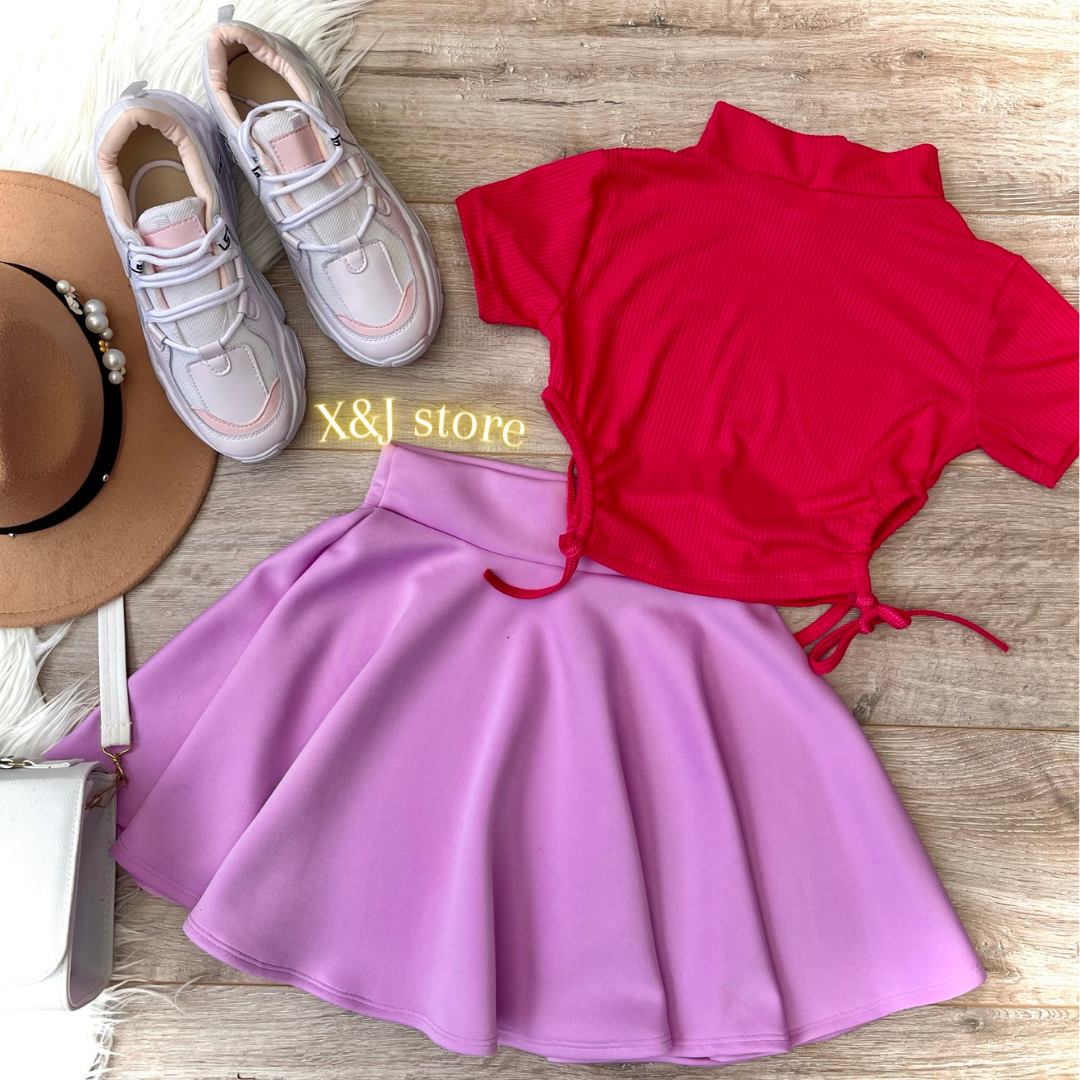 Conjunto Falda Scuba Morada y blusa