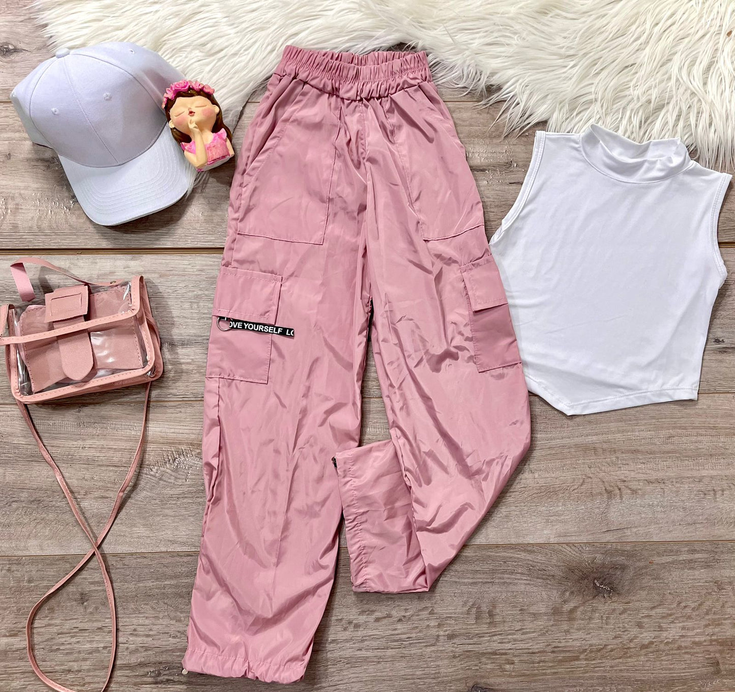 Set Pantalón Cargo Rosa y blusa para Niña