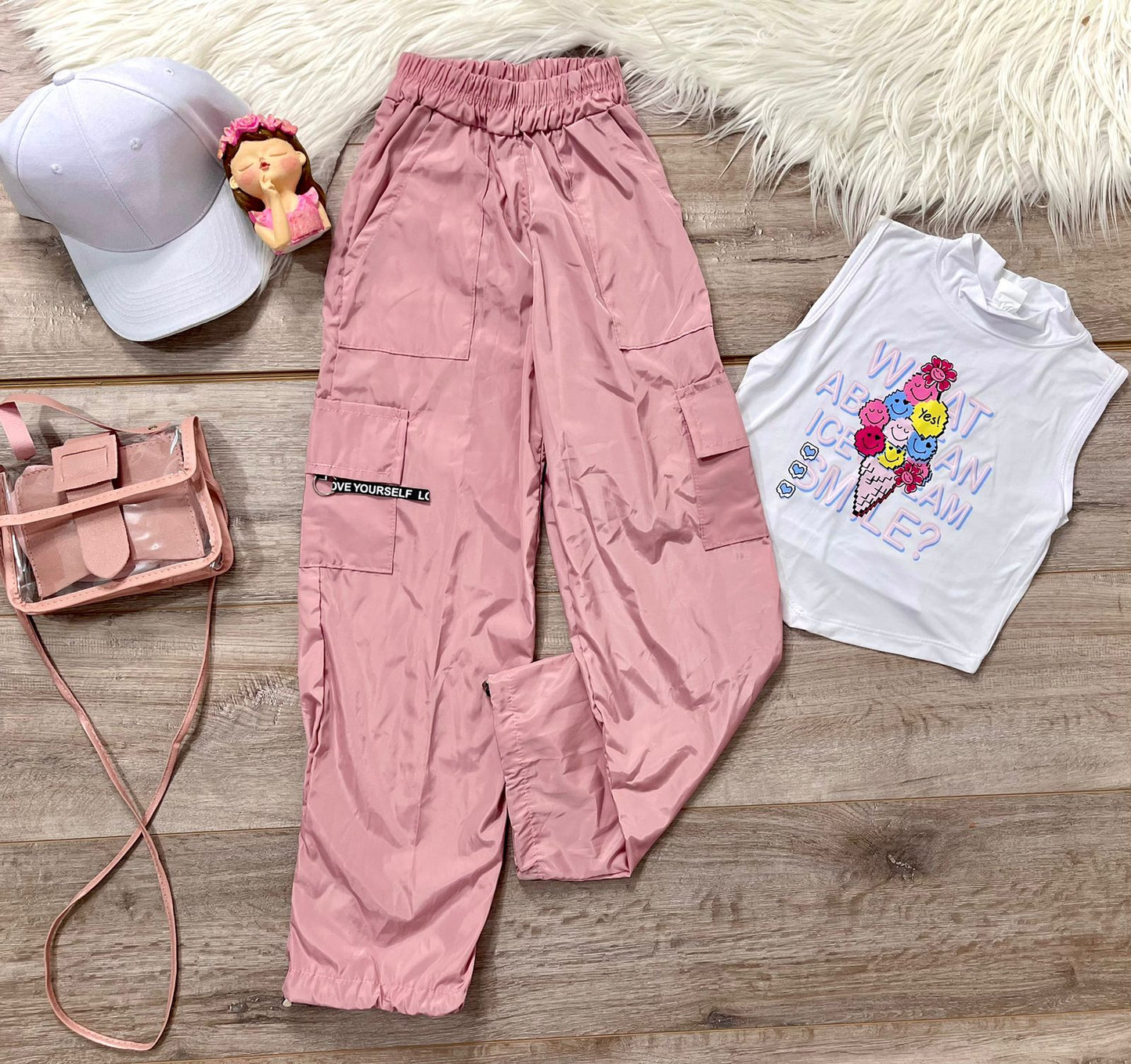 Set Pantalón Cargo Rosa y blusa para Niña