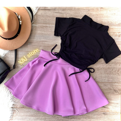 Conjunto Falda Scuba Morada y blusa