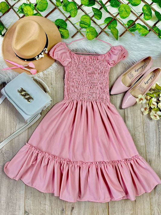 Vestido fruncido rosa